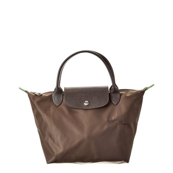 Longchamp Handbags - Longchamp Le Pliage Green Small Canvas Short Handle Handbag, Brown